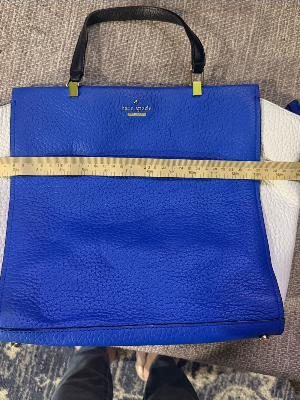 kate spade Royal Blue Pebbled Leather Tote Black Handles shoulder strap Large